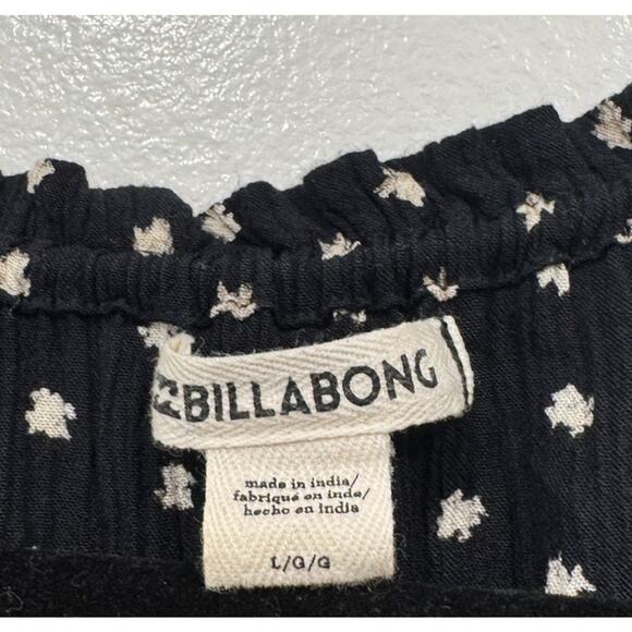 Billabong Black Mixed Print Stripe Polka Dot Blouse Size Large Long Sleeve Boho - Picture 6 of 9
